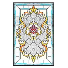 Blue Static Window Film European Style Stained Glass Window Film No Glue Privacy Window Film,15x47 inch