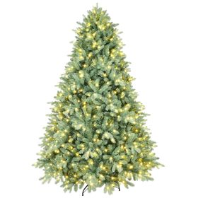 7FT Pre-lit Blue Spruce Artificial Christmas Tree - 2520 PE&PVC Tips with 700 LED Lights - Metal Stand and Hinged Branches for Home, Party Decoration