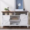 Farmhouse Sideboard Buffet Cabinet with Hinged Barn Doors, 58" Large Kitchen Storage Cabinet with Adjustable Shelves