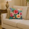 Oklahoma Roses in Watercolor Throw Pillow Machine Washable, Indoor Outdoor Decorative Pillow for Couch, Bed or Patio, 14Hx14W