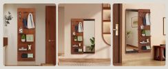 Wall Mounted Full Length Mirror, Full Body Mirror with Shelf, Full Body Mirror with Hook Wall Mounted Mirror with Multifunctional Design Panel
