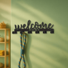 CIFbuy™ Black Metal Wall-Mounted Key Holder 1-piece Elegant "WELCOME" Design with 8 Hooks Auxiliary Hook Ideal for Stylish Key Organization Entryway L