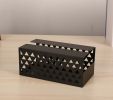 Tinplate Tissue Holder Box Geometric Hollow Facial Napkin Tissue Box Cover - Black