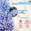 7FT Blue Gradient Flocked Pencil Christmas Tree with 300 Warm White LED Lights, 725 Tips, Hinged Branches, Slim Design