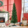 HOMCOM 6ft Pencil Christmas Tree, PVC Hinged Unlit Slim Artificial Christmas Tree for Home Party Holiday Decoration, Green
