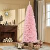 HOMCOM 7ft Artificial Christmas Tree, Holiday Xmas Pencil Tree Decoration with Automatic Open for Home Party, Pink