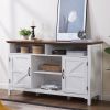 Farmhouse Sideboard Buffet Cabinet with Hinged Barn Doors, 58" Large Kitchen Storage Cabinet with Adjustable Shelves