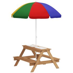 Wooden Outdoor Kids Picnic Table With Removable Umbrella, Children Sand And Water Activity Table For Patio, Mixed Color (Option: Mixed color)