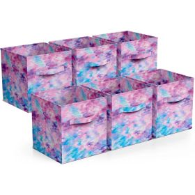 Colorful Cube Storage Bins, Set of 6 Foldable Collapsible Storage Box with Handles, 11" Fabric Storage Cubes Organizers for Shelves, Pink (Color: Purple)