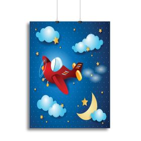 Retro airplane by night Canvas Print or Poster (Type: Poster Print, size: Small (12" x 8"))