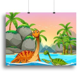 Dinosaurs living in the ocean Canvas Print or Poster (Type: Standard Framed Canvas Print, size: Medium (16" x 12"))