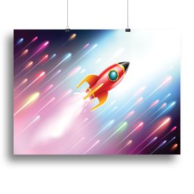 The rocket ship flying in the space Canvas Print or Poster (Type: Standard Framed Canvas Print, size: 3X-Large (40" x 26"))