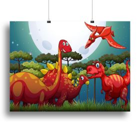 Red dinosuars under full moon Canvas Print or Poster (Type: Standard Framed Canvas Print, size: X-Large (28" x 20"))