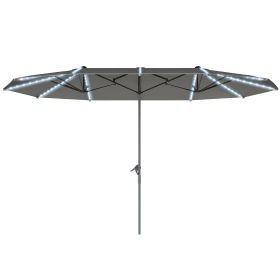 15ft Double-Sided Outdoor Umbrella With Solar Lights, Extra Large Aluminum Patio Umbrella With Crank, Dark Gray (Option: Gray)